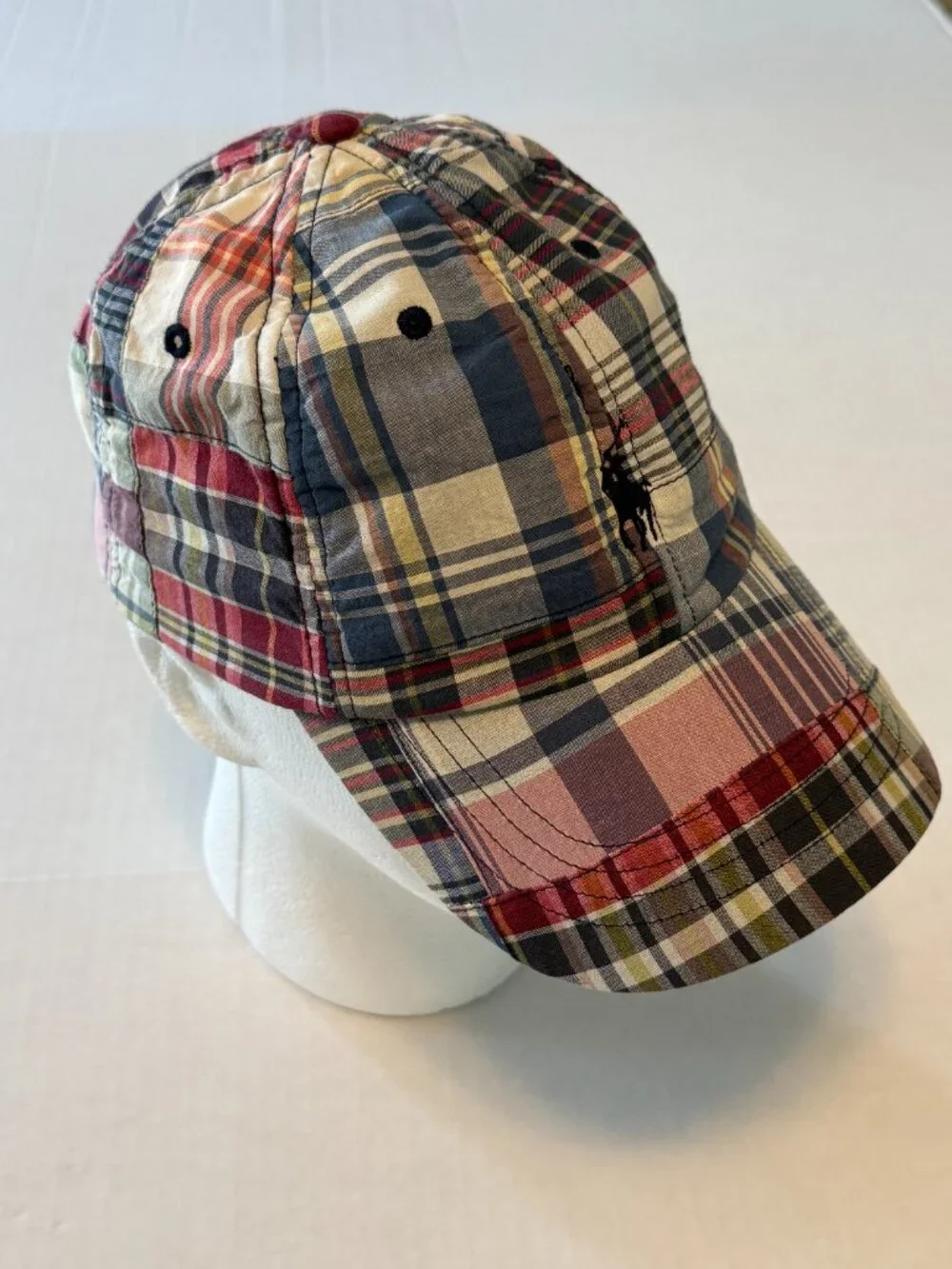 Polo Ralph Lauren Madras Patchwork Plaid Strapback Baseball Hat Cap Adjust